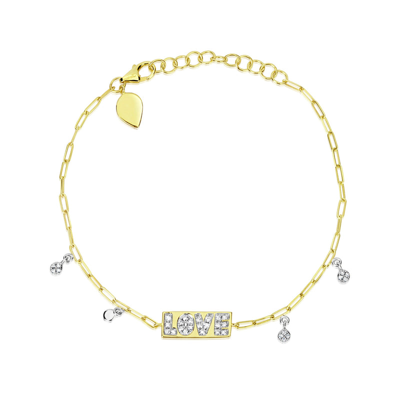 14kt Yellow Gold Diamond Love Paperclip Bracelet