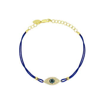 14kt Yellow Gold Evil Eye Blue String Bracelet