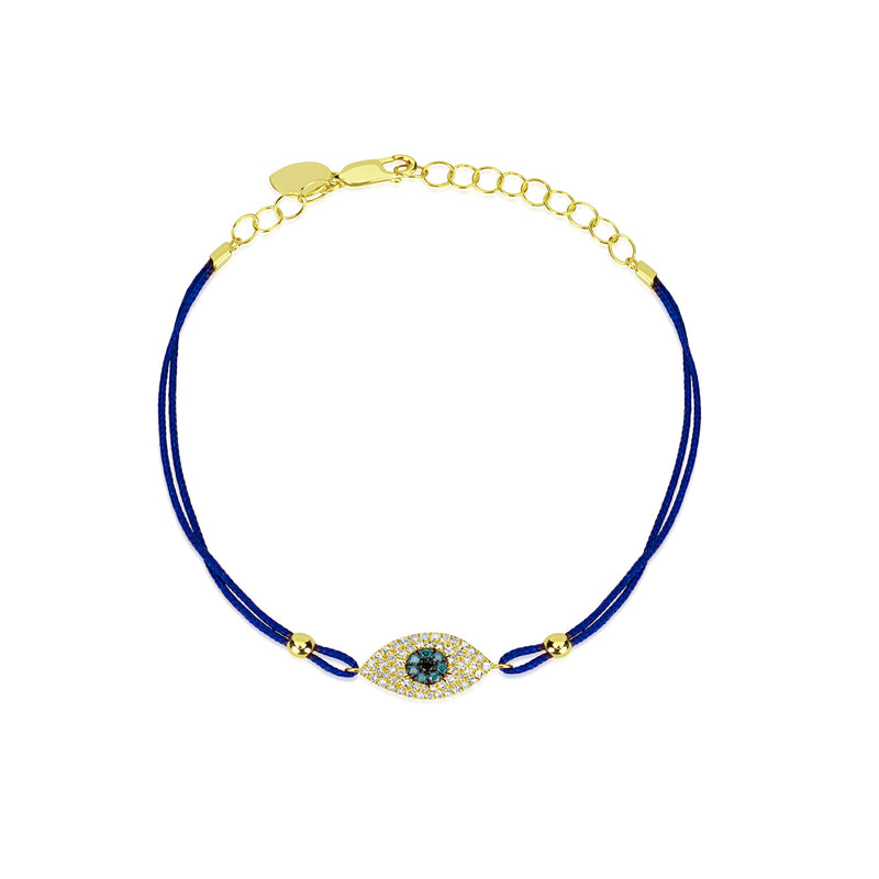 14kt Yellow Gold Evil Eye Blue String Bracelet