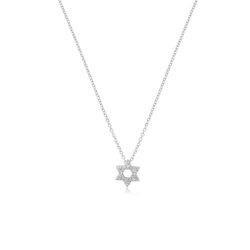 14kt White Gold Diamond Jewish Star Necklace
