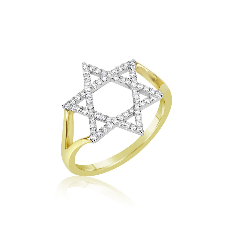 14kt Yellow Gold Open Bar Diamond Star of David Ring