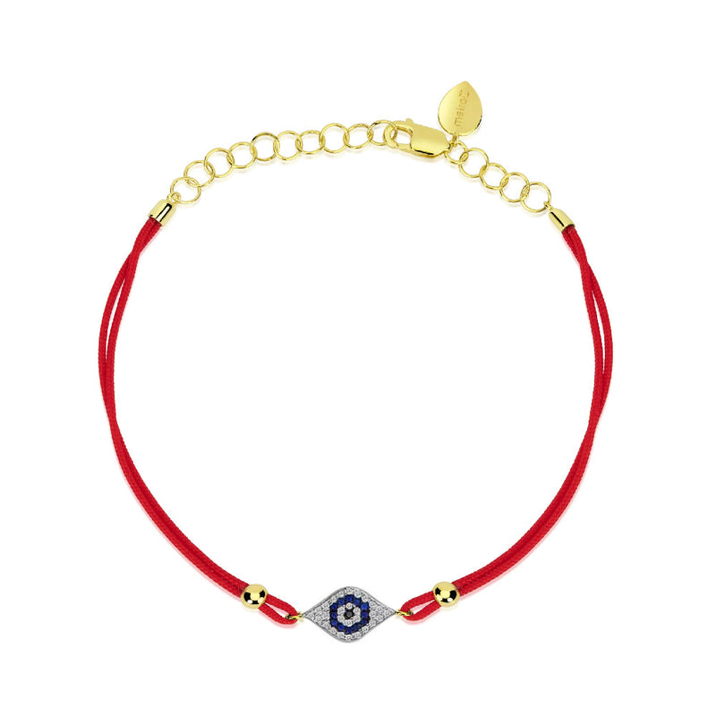 14kt Yellow Gold Evil Eye Red String Bracelet