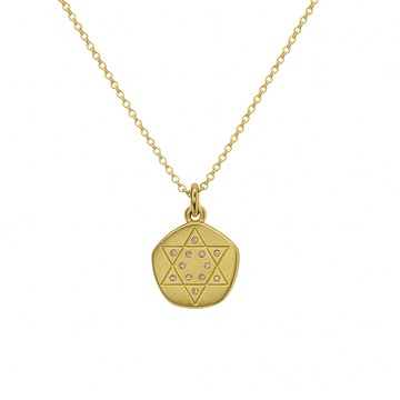 14kt Yellow Gold Jagged Star of David Dog Tag Necklace