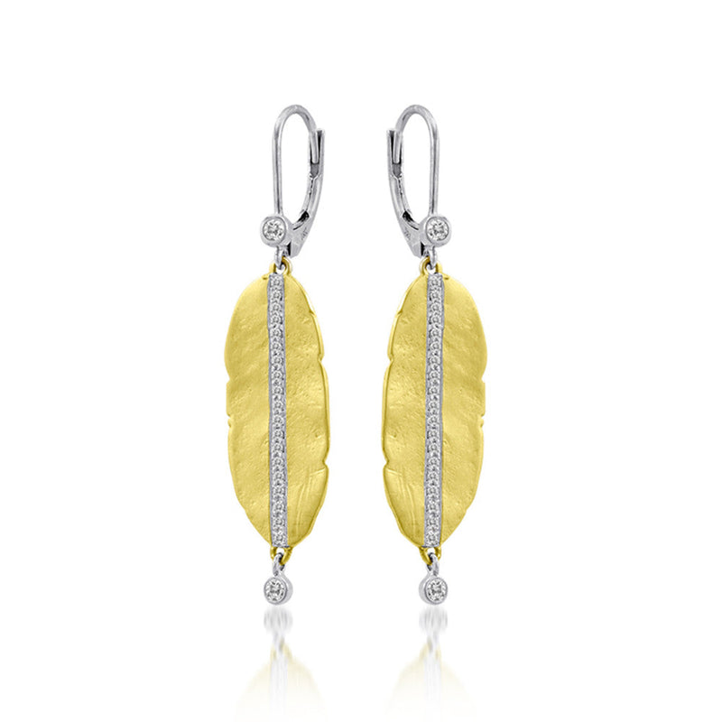 14kt Yellow Gold Diamond Leaf Earrings