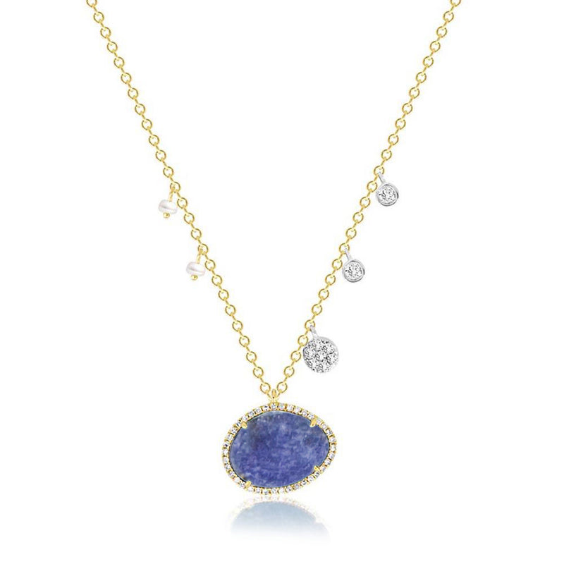 14kt Yellow Gold Tanzanite Pearl Diamond Necklace