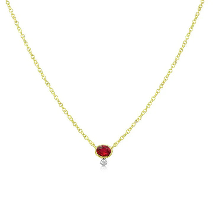 14kt Yellow Gold Diamond and Ruby Bezel Necklace