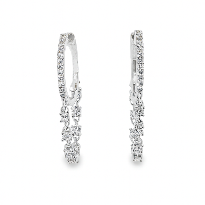14kt White Gold Diamond Hoop with Diamond Chain Earrings