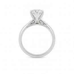 18kt White Gold 6 Claw with pave facing Shank Engagement Ring