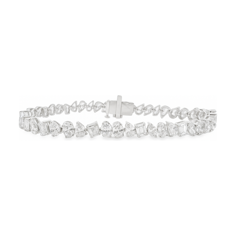 14kt White Gold Lab Grown Diamond Multi Shape Tennis Bracelet