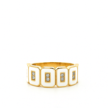 14kt Yellow Gold White Enamel Diamond Ring