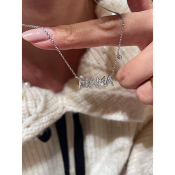 14kt White Gold Diamond Uppercase Mama Necklace