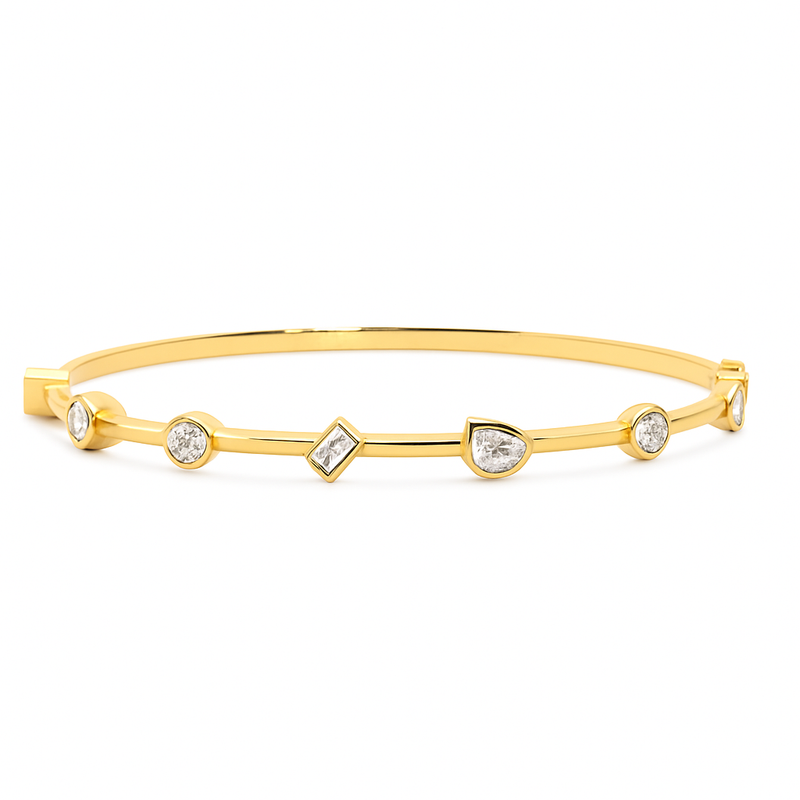 18kt Yellow Gold Multi Shape Diamond Bezel Bangle