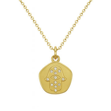 14kt Yellow Gold Jagged Hamsa Dog Tag Necklace