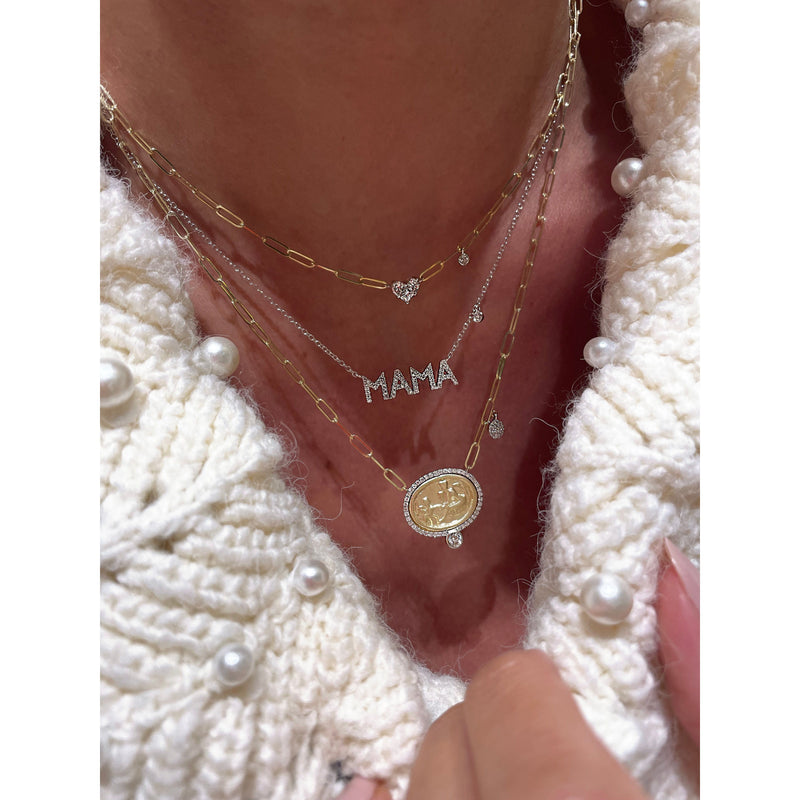 14kt White Gold Diamond Uppercase Mama Necklace
