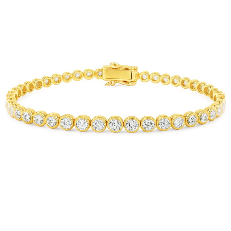 18kt Yellow Gold 4.11ct Bezel Diamond Tennis Bracelet