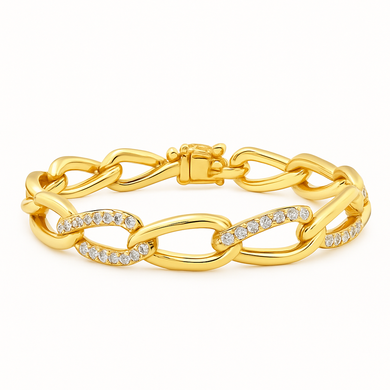18kt Yellow Gold Gypsy Diamond Rectangluar Links Bracelet