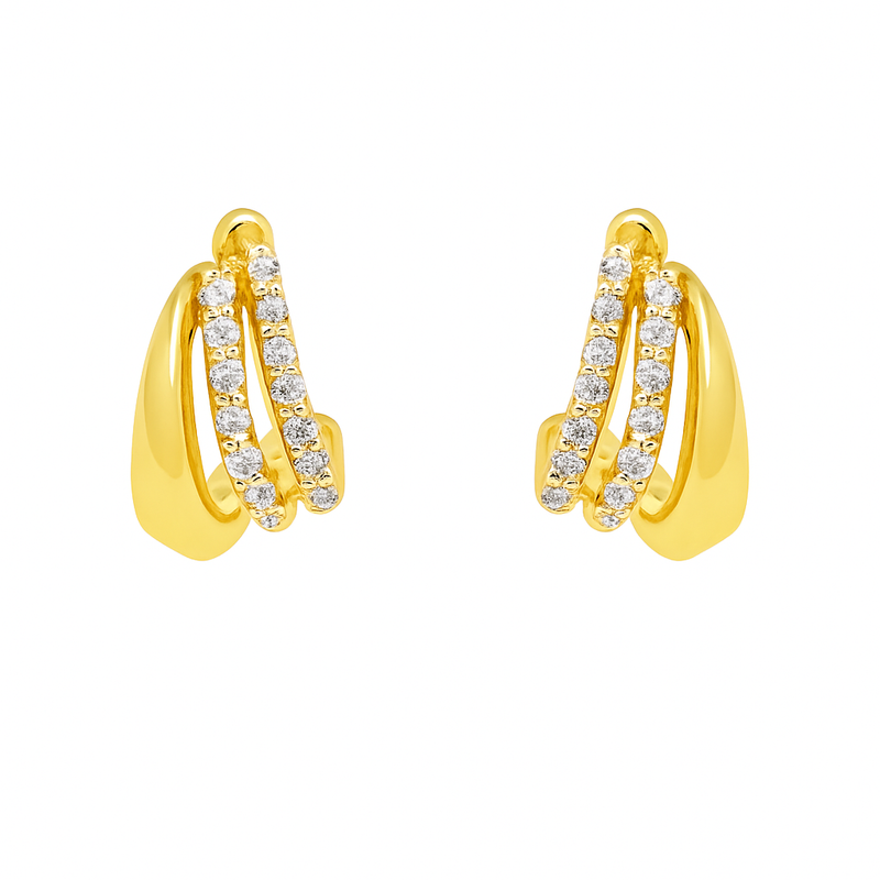 14kt White and Yellow Gold 3 Bar Spilt Tear Drop Earrings