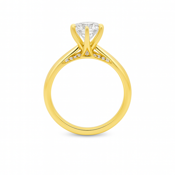 18kt Yellow Gold 6 Claw with pave facing Shank Engagement Ring