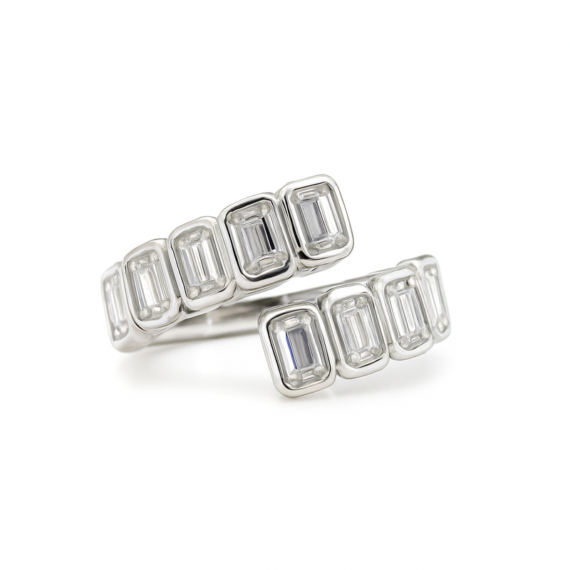 18kt White Gold Open Bezel Emerald Diamond ring