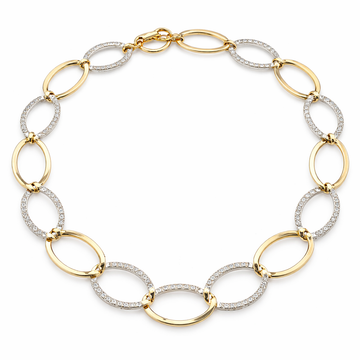 18kt White and Yellow Gold Open Oval Diamond Necklace