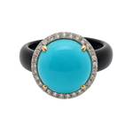 18kt Yellow Gold Black Onyx Turquoise Diamond Ring