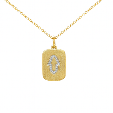 14kt Yellow Gold Mini Diamond Hamsa Dog Tag Necklace