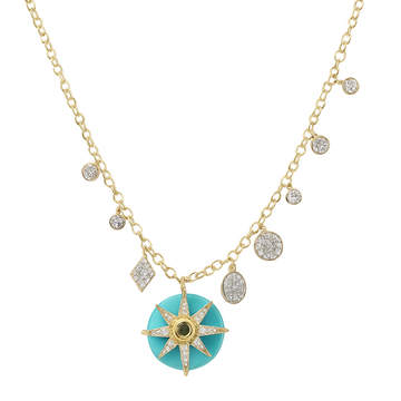 14kt Yellow Gold Turquoise Star with Pave Diamond Dangle Necklace