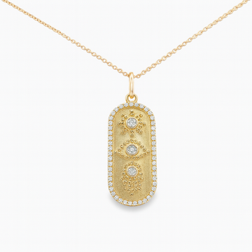 14kt Yellow Gold Star of David, Evil Eye and Hamsa Diamond Dog Tag Necklace