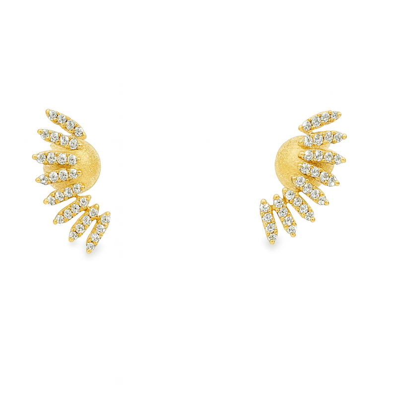 14kt Yellow Gold Diamond Fan Stud Earrings