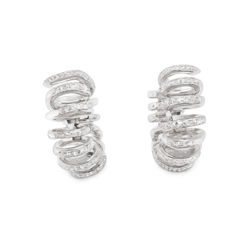 18kt White Gold Small Alternating Zig Zag Diamond Bar Hoop Earrings