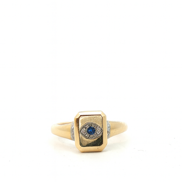 14kt Yellow Gold Rectangular Evil Eye Signet Ring