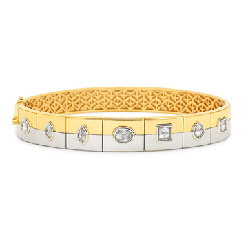 18kt White and Yellow Gold Multi Shape Diamond Bezel Bracelet