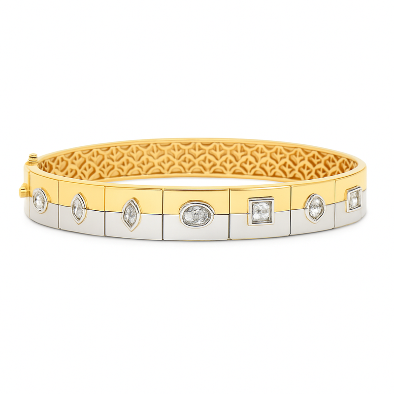 18kt White and Yellow Gold Multi Shape Diamond Bezel Bracelet