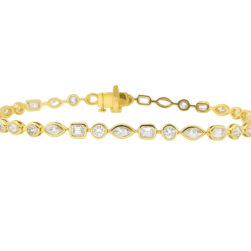 14kt Yellow Gold Lab Grown Diamond East West Multi Shape Bezel Tennis Bracelet