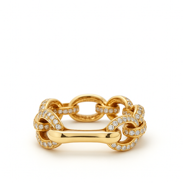 14kt Yellow Gold Rolling Pave Curb Link Ring