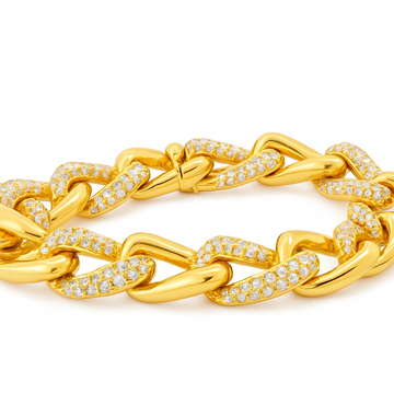 18kt Yellow Gold Gypsy Diamond Rectangluar Links Bracelet