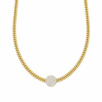 14kt Yellow Gold Double Curb Link Bracelet with Pave Centre
