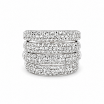 18kt White Gold 4 Bar Domed Pavé Diamond Ring