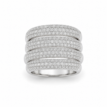 18kt White Gold 4 Bar Domed Pavé Diamond Ring