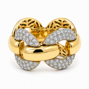 18kt Two-Tone Gold Diamond Curb Link Flexible Ring