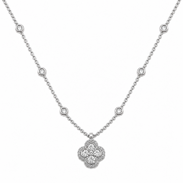 18kt White Gold Diamond 4-Petal Flower Necklace on Diamond-by-the-Yard Chain