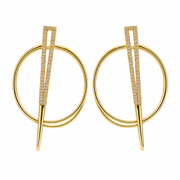 18kt Yellow Gold Open Circle With Diamond Spike Earrings