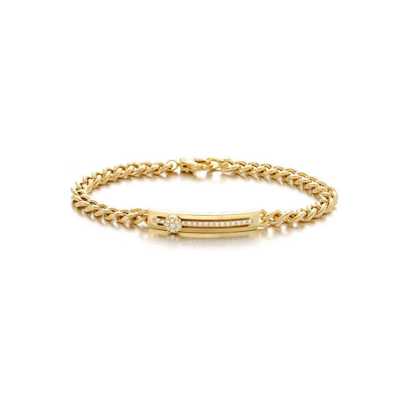 18kt Yellow Gold Diamond Curb Link Bracelet With Moving Cluster Centre