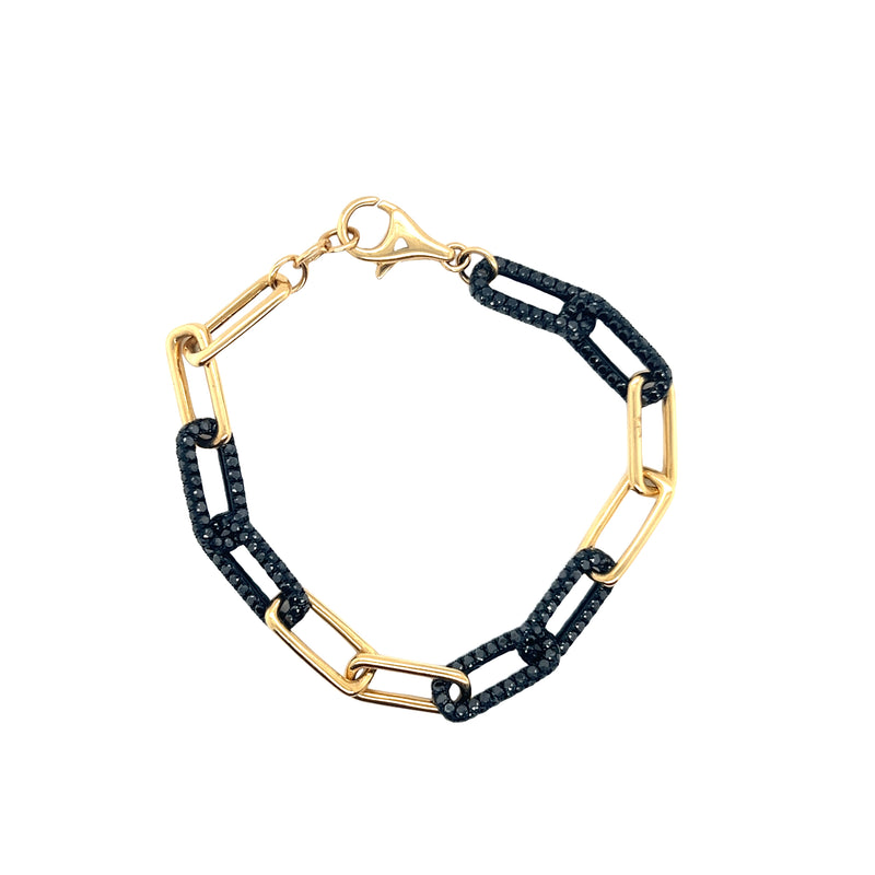 18kt Yellow Gold Black Diamond Paper Clip Bracelet