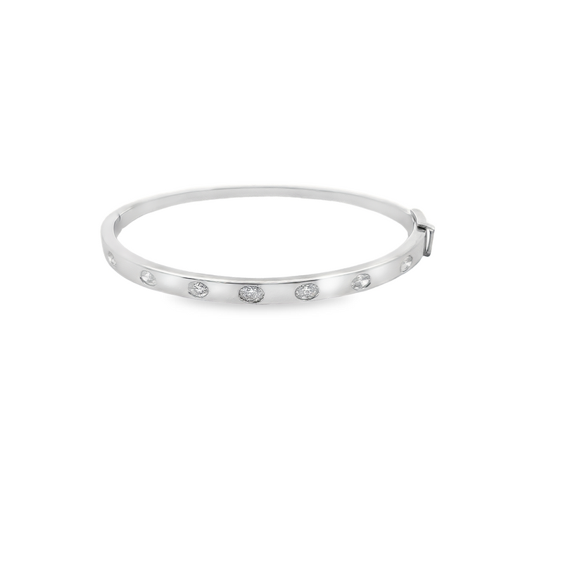 14kt White Gold Oval Diamond High Polish Bangle