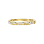 18kt Yellow Gold 6.5mm Pave Bangle with Bezel Emerald Diamonds