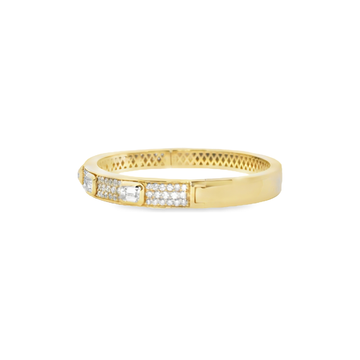18kt Yellow Gold 6.5mm Pave Bangle with Bezel Emerald Diamonds