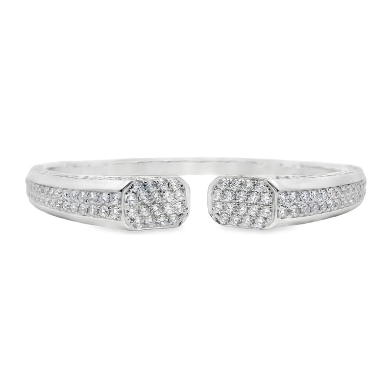 18kt White Gold Open Pave Rounded Diamond Bangle