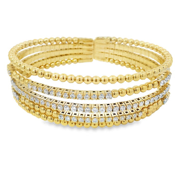 18kt Yellow Gold 5 Row Beaded Flex Diamond Bracelet