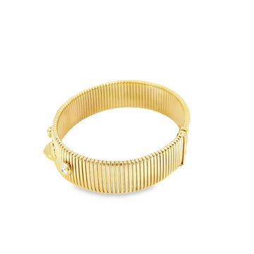 18kt Yellow Gold Ribbed Bezel Cuff Bangle